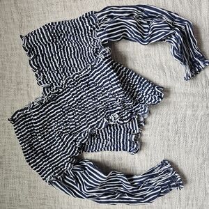 Striped Blue and White Smocked Top